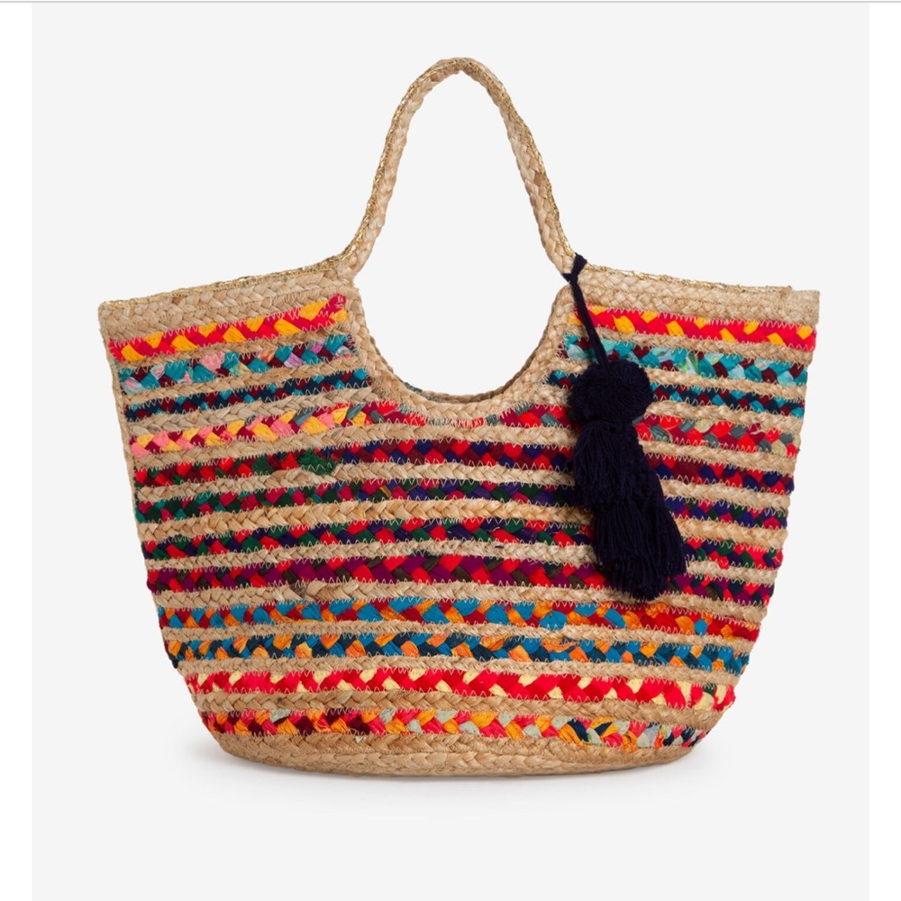 Embellished Braided Straw Tote